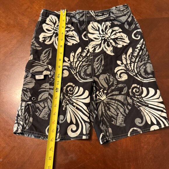 First Wave Boys Swim Trunks Black White Floral Board Shorts Size 8 - Picture 8 of 8